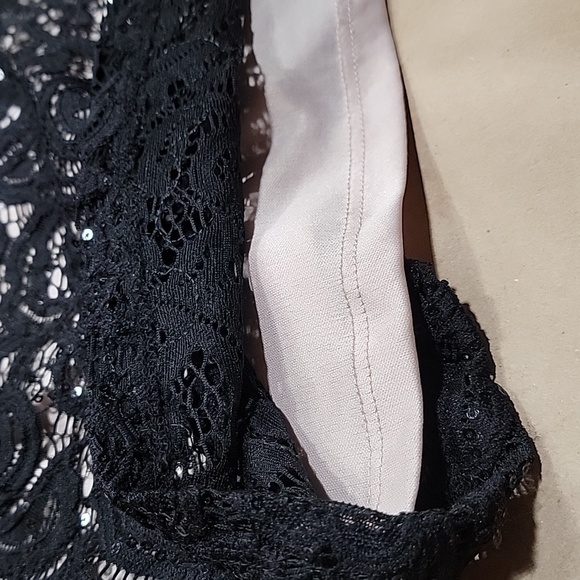 Sequin Hearts Size 3 Black Lace Sleeveless over Nude Strapless Cocktail Dress - Picture 10 of 12